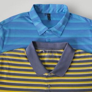 Adidas Golf Polo Bundle 2XL Striped Performance Blue Yellow Coastal Granddad